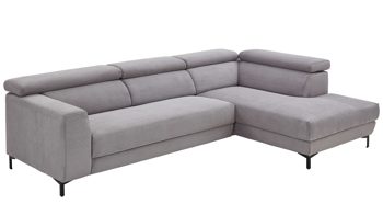 Ecksofa KAWOO aus Stoff in Grau KAWOO Serie 7539 - Ecksofa mit Funktionen platingrauer Breitcord GCT 49 & schwarze Metallfüße - Stellfläche ca. 293 x 201 cm
