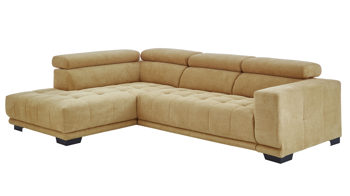 Ecksofa KAWOO aus Stoff in Gelb KAWOO Serie 7587 - Ecksofa mit Kopfpolsterverstellung gelbgoldene Chenille XBO 05 & schwarze Metallfüße - Stellfläche ca. 207 x 301 cm