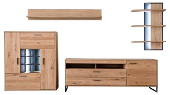 Wohnwand Mca furniture aus Holz in Holzfarben Wohnprogramm Portland - Wohnkombination II Asteiche bianco & Anthrazit – vierteilig, Breite ca. 338 cm