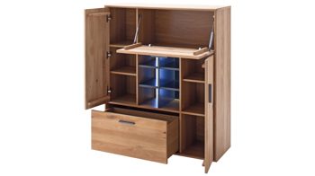 Wohnwand Mca furniture aus Holz in Holzfarben Wohnprogramm Portland - Wohnkombination II Asteiche bianco & Anthrazit – vierteilig, Breite ca. 338 cm