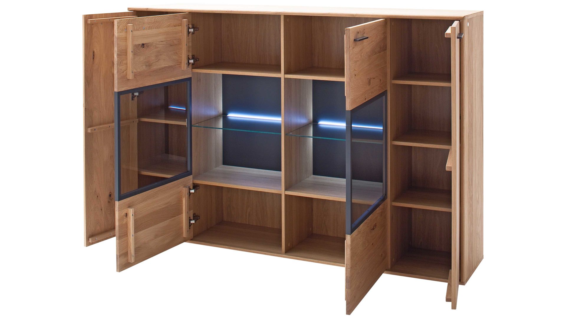 Highboard Mca furniture aus Holz in Holzfarben Wohnprogramm Portland - Highboard Asteiche bianco & Anthrazit – zwei Türen, eine Schublade, Breite ca. 184 cm