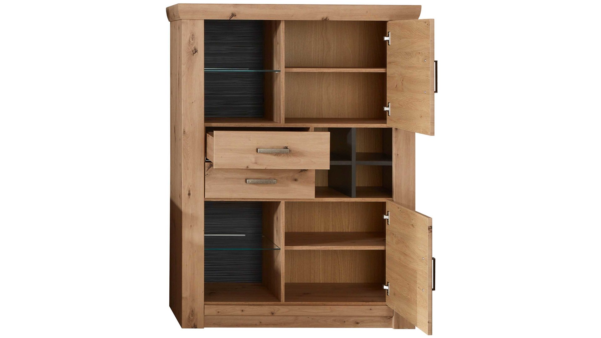 Wohnwand Mca furniture aus Holz in Holzfarben Wohnprogramm Meran - Wohnwand I Balkeneiche & Anthrazit – vierteilig, Breite ca. 336 cm