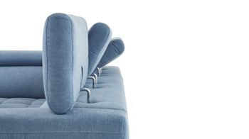Ecksofa KAWOO aus Stoff in Blau KAWOO Serie 7567 - Ecksofa taubenblauer Bezug EQE 16 & Chromfuß C17 - Stellfläche ca. 201 x 293 cm