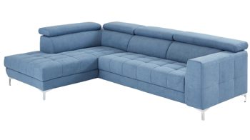 Ecksofa KAWOO aus Stoff in Blau KAWOO Serie 7567 - Ecksofa taubenblauer Bezug EQE 16 & Chromfuß C17 - Stellfläche ca. 201 x 293 cm