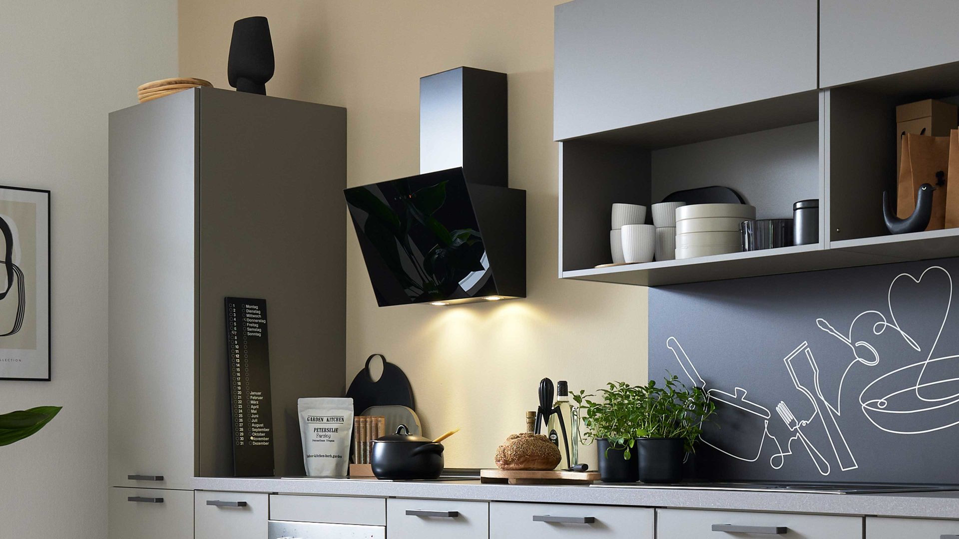 Einbauküche culineo® aus Holz in Grau Culineo® Einbauküche C615 mit privileg Einbaugeräten Taupegrau & Basalt taupegrau - Länge ca. 390 cm