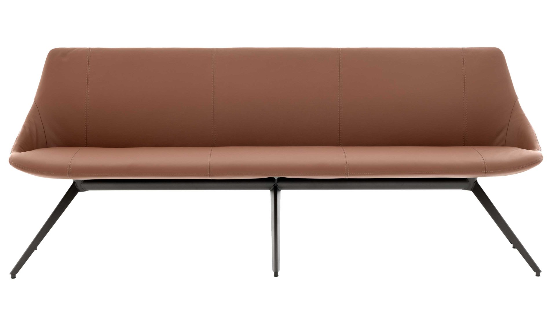 Polsterbank Interliving aus Leder in Hellbraun Interliving Esszimmer Serie 5115 - Polsterbank mit Lederbezug sattelfarbenes Leder LD2015 & anthrazitfarbenes Metall - Länge ca. 215 cm