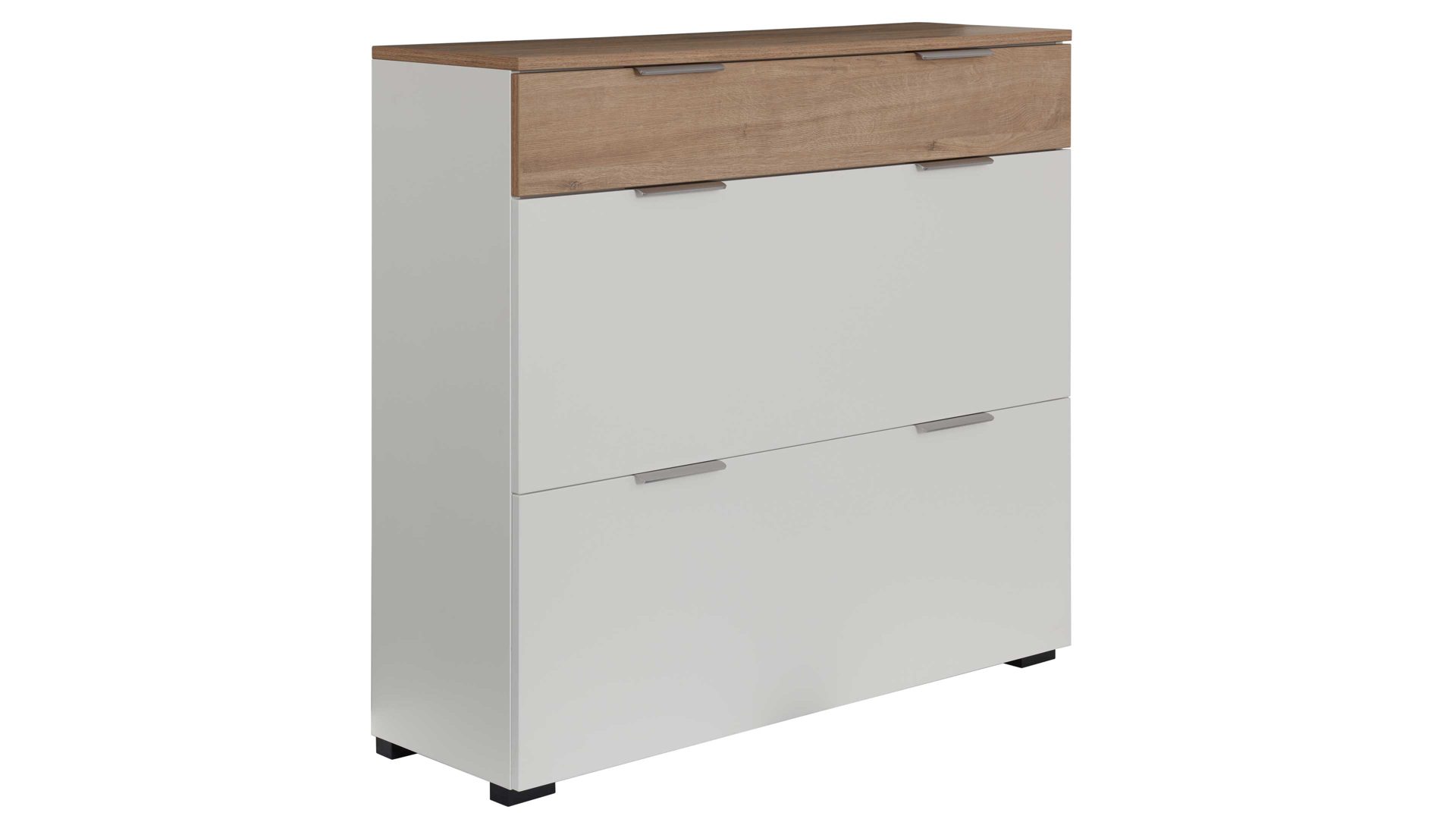 Schuhschrank Interliving aus Holz in Weiß Interliving Garderobe Serie 6012 - Schuhschrank weißer Mattlack & Steineiche - eine Schublade, zwei Klappen, Breite ca. 120 cm
