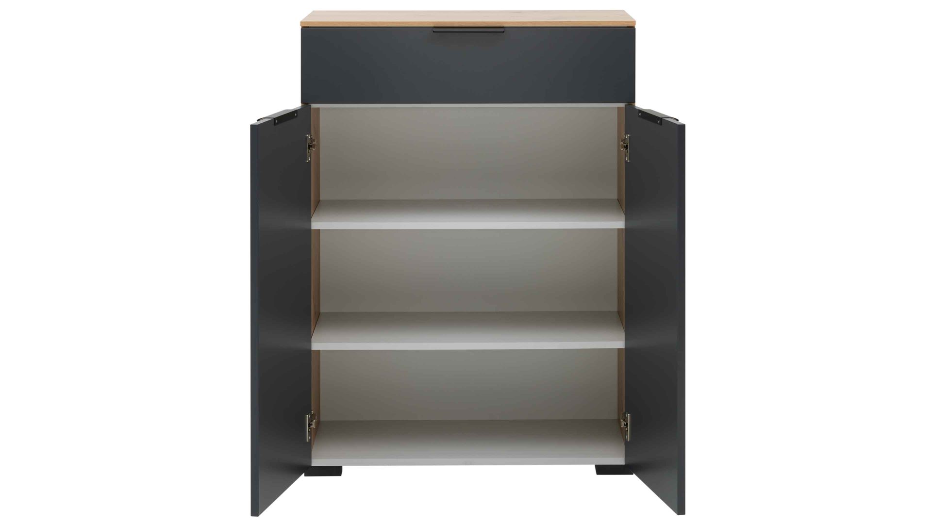 Kombikommode Interliving aus Holz in Anthrazit Interliving Garderobe Serie 6012 - Kombikommode INL-300 anthrazitfarbener Mattlack & Asteiche - eine Schublade, zwei Türen, Breite ca. 80 cm