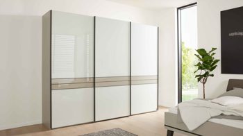 Komplettzimmer Interliving aus Holz in Weiß Interliving Schlafzimmer Serie 1032 – Komplettzimmer 006 Weiß & Kieselgrau - vierteilig, Liegefläche ca. 180 x 200 cm