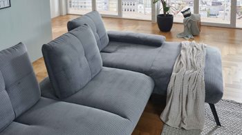 Ecksofa KAWOO aus Stoff in Grau KAWOO Polsterprogramm Dover XC - Ecksofa grauer Cordbezug - Stellfläche ca. 301 x 191 cm