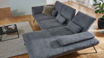 Ecksofa KAWOO aus Stoff in Grau KAWOO Polsterprogramm Dover XC - Ecksofa grauer Cordbezug - Stellfläche ca. 301 x 191 cm