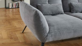 Ecksofa KAWOO aus Stoff in Grau KAWOO Polsterprogramm Dover XC - Ecksofa grauer Cordbezug - Stellfläche ca. 301 x 191 cm