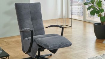 Relaxsessel KAWOO aus Stoff in Grau KAWOO Polsterprogramm Dover Plus - Relaxsessel grauer Breitcord Lincoln & schwarzer Sternfuß