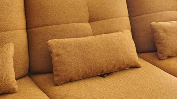 Ecksofa KAWOO aus Stoff in Gelb KAWOO Polsterprogramm Dover XC - Ecksofa senffarbener Bezug Portofino & goldfarbene Maschenware Riviera - Stellfläche ca. 301 x 191 cm