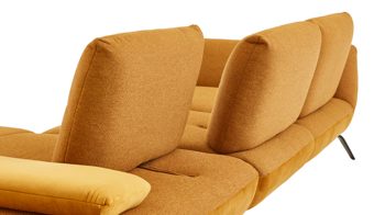 Ecksofa KAWOO aus Stoff in Gelb KAWOO Polsterprogramm Dover Plus - Ecksofa senffarbener Bezug Portofino & goldfarbene Maschenware Riviera - Stellfläche ca. 301 x 191 cm