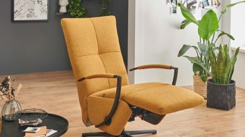 Relaxsessel KAWOO aus Stoff in Gelb KAWOO Polsterprogramm Dover Plus - Relaxsessel senffarbener Bezug Portofino & schwarzer Sternfuß