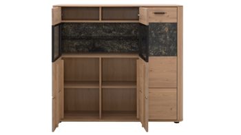Sideboard Interliving aus Holz in Holzfarben Interliving Wohnzimmer Serie 2029 - Highboard 22 Wildeiche & Granit-Steinoptik - drei Türen, eine Schublade, Breite ca. 132 cm