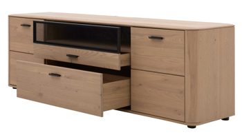 Lowboard Interliving aus Holz in Holzfarben Interliving Wohnzimmer Serie 2029 - Medien-Lowboard 32 Wildeiche & Granit-Steinoptik - zwei Türen, zwei Schubladen, Länge ca. 200 cm