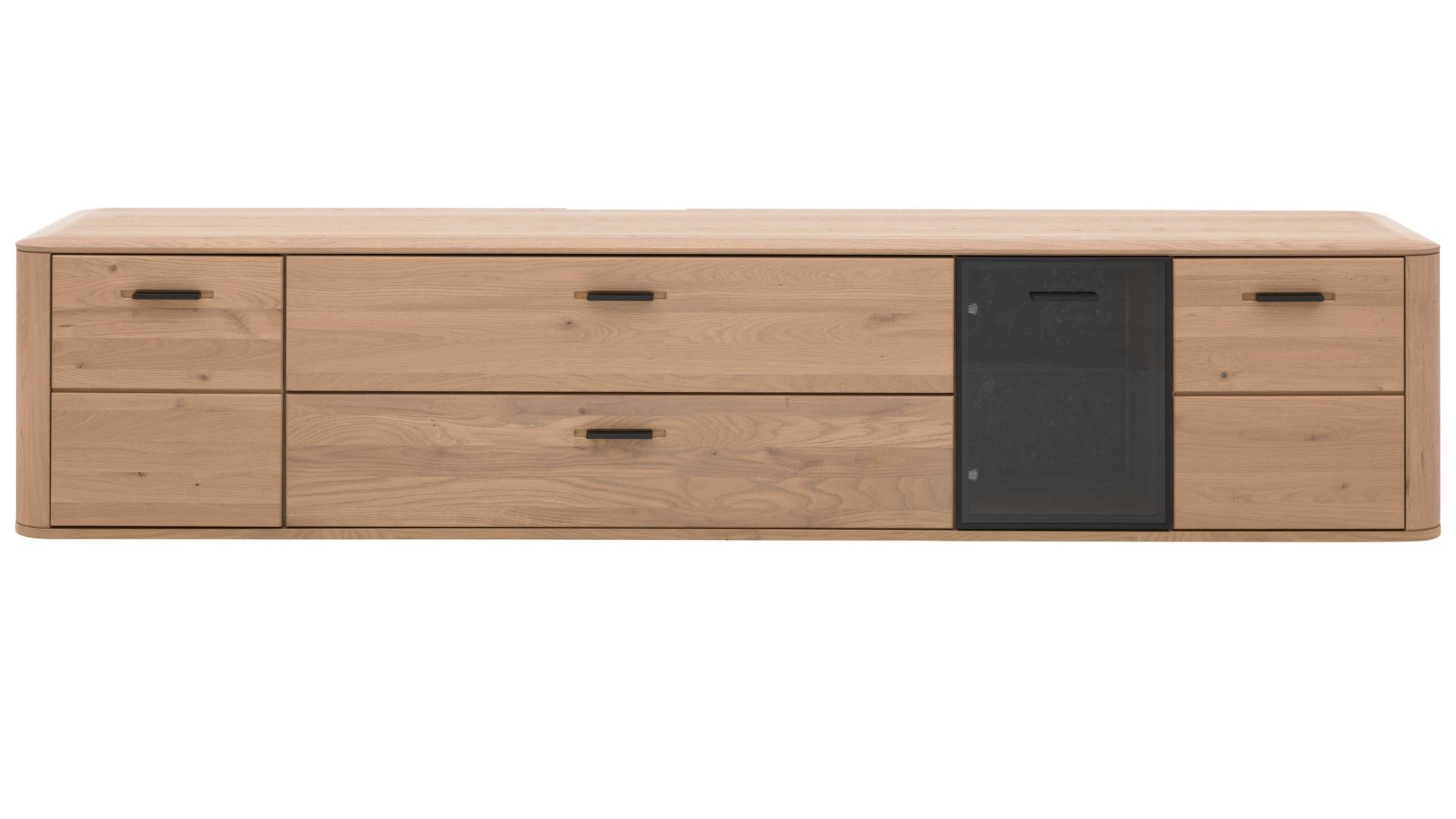 Lowboard Interliving aus Holz in Holzfarben Interliving Wohnzimmer Serie 2029 - Hänge-Lowboard 33 Wildeiche & Granit-Steinoptik - vier Türen, eine Schublade, Länge ca. 220 cm