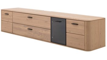 Lowboard Interliving aus Holz in Holzfarben Interliving Wohnzimmer Serie 2029 - Hänge-Lowboard Wildeiche & Granit-Steinoptik - vier Türen, eine Schublade, Länge ca. 220 cm