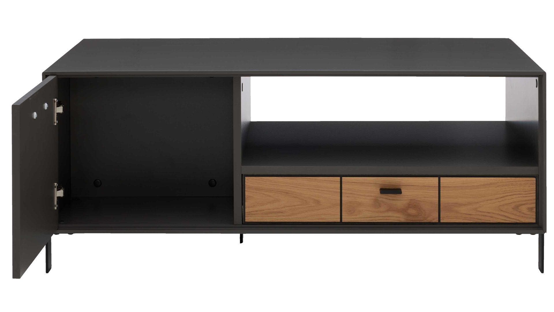 Couchtisch Interliving aus Holz in Dunkelgrau Interliving Wohnzimmer Serie 2030 - Couchtisch Wolfram Grey & Spaltholz - zwei Türen, eine Schublade, ca. 110 x 60 cm