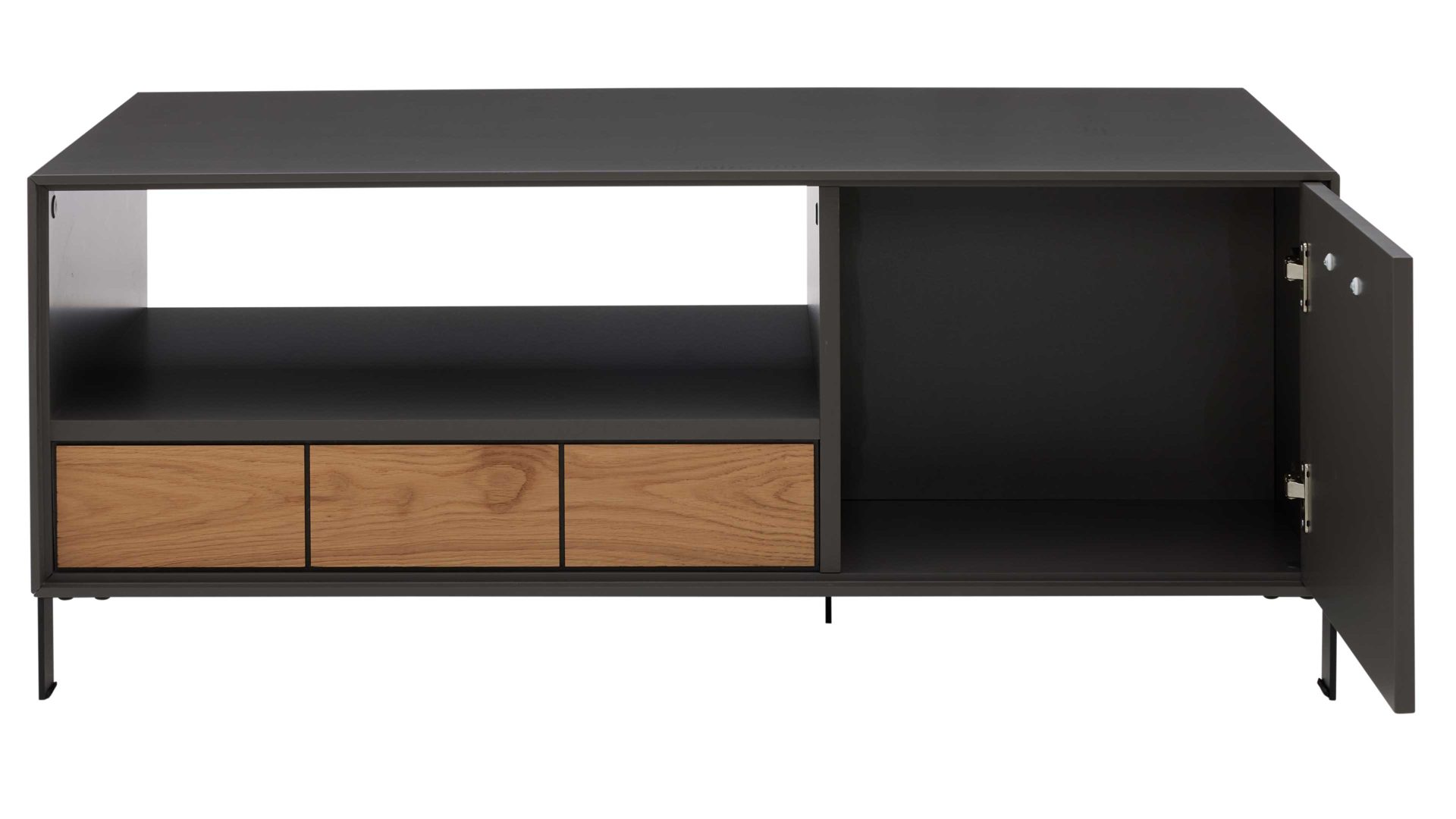 Couchtisch Interliving aus Holz in Dunkelgrau Interliving Wohnzimmer Serie 2030 - Couchtisch Wolfram Grey & Spaltholz - zwei Türen, eine Schublade, ca. 110 x 60 cm
