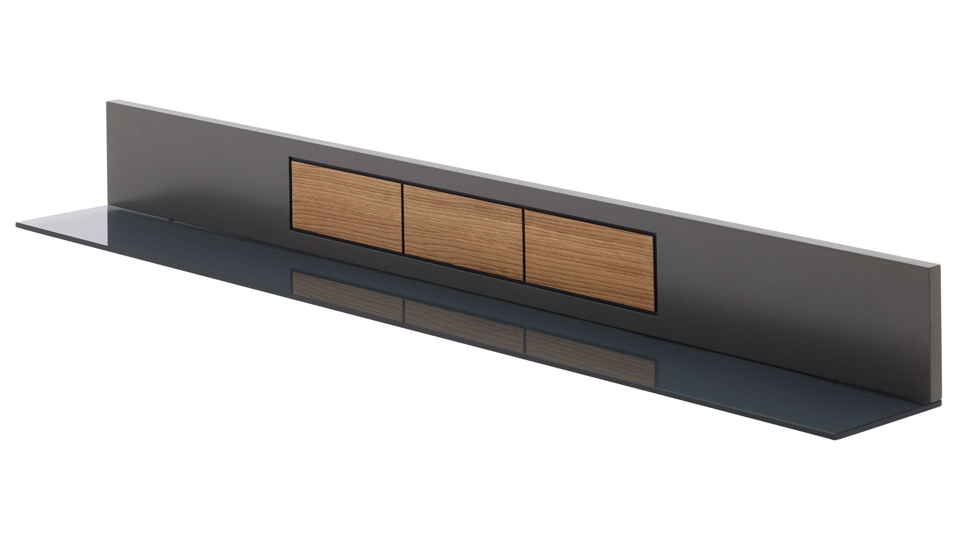 Wohnwand Interliving aus Holz in Dunkelgrau Interliving Wohnzimmer Serie 2030 - Wohnwand Wolfram Grey & Spaltholz - dreiteilig, Länge ca. 275 cm