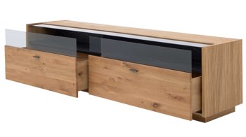 Lowboard Interliving aus Holz in Holzfarben Interliving Wohnzimmer Serie 2027 - Lowboard 02 Asteiche - zwei Schubladen, Länge ca. 216 cm