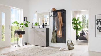 Garderoben-Set Interliving aus Holz in Schwarz Interliving Garderobe Serie 6012 - Garderoben-Set 04 Räuchereiche & graubeiger Mattlack - dreiteilig