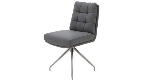 Vierfußstuhl Interliving aus Leder in Grau Interliving Esszimmer Serie 5116 – Polsterstuhl mit Drehfunktion grauer Materialmix Leder & Cord Fo-Sh, Edelstahlgestell F38-R