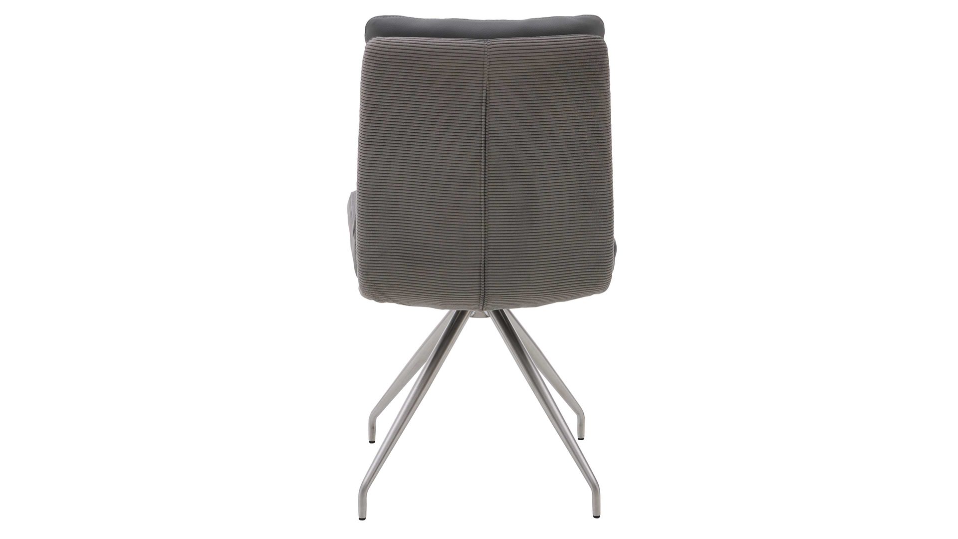 Vierfußstuhl Interliving aus Leder in Grau Interliving Esszimmer Serie 5116 – Polsterstuhl mit Drehfunktion grauer Materialmix Leder & Cord Fo-Sh, Edelstahlgestell F38-R