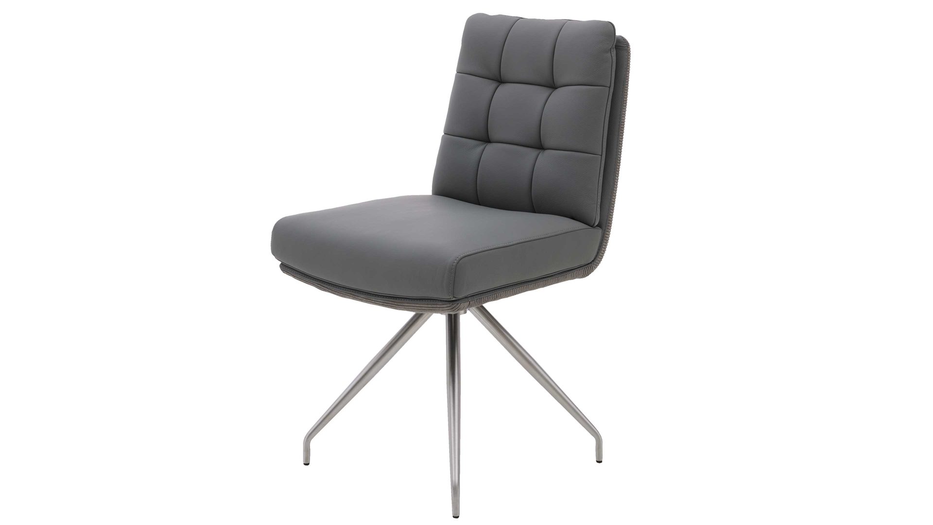 Vierfußstuhl Interliving aus Leder in Grau Interliving Esszimmer Serie 5116 – Polsterstuhl grauer Materialmix Leder & Cord Fo-Sh, Edelstahlgestell F38-FIX