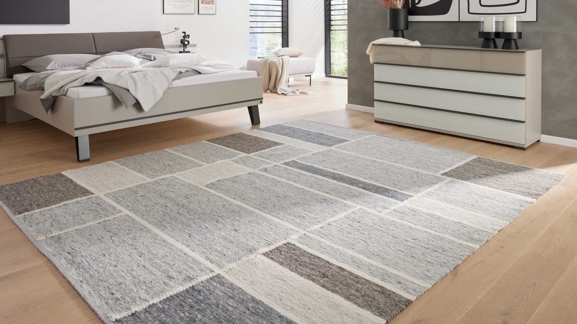 Handwebteppich Interliving aus Naturfaser in Grau Interliving Teppich Serie B-8002 Grau & Hellgrau - ca. 90 x 350 cm
