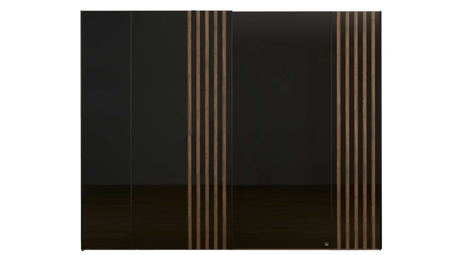 Kleiderschrank Interliving aus Holz in Schwarz Interliving Kleiderschrank Serie 1208 - Schwebetürenschrank 98436 Schwarzglas & Atlantic Eiche - zwei Türen, Breite ca. 298 cm