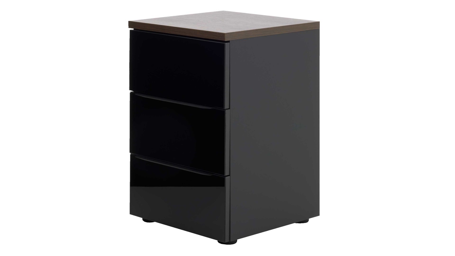 Nachtkommode Interliving aus Holz in Schwarz Interliving Kleiderschrank Serie 1208 - Nachtkommode Schwarzglas & Atlantic Eiche - drei Schubladen, Breite ca. 40 cm