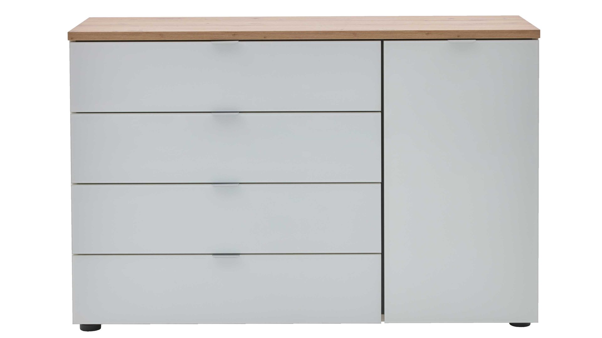 Kombikommode Interliving aus Holz in Weiß Interliving Kleiderschrank Serie 1208 - Kombikommode alpinweißes Glas & Artisan Eiche - eine Tür, vier Schubladen, Breite ca. 120 cm