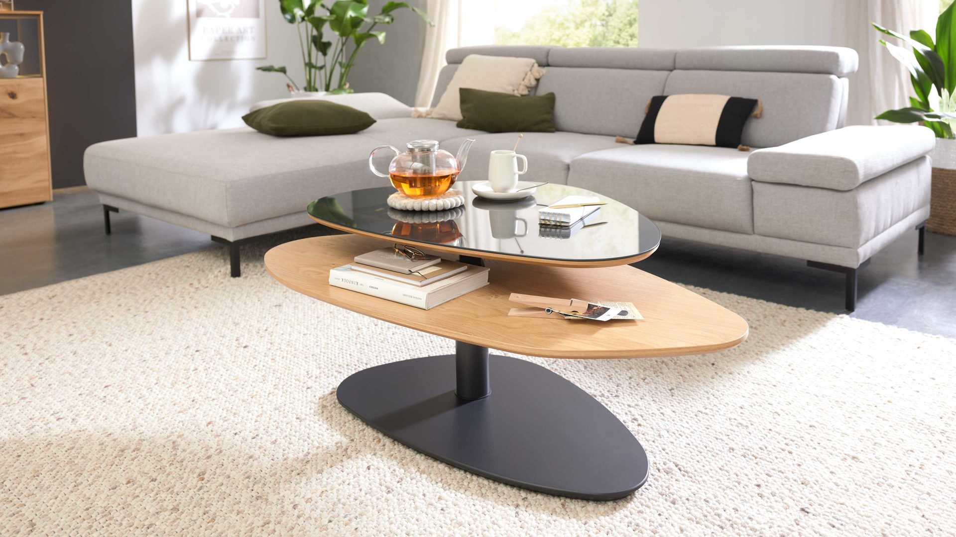 Couchtisch Interliving aus Holz in Anthrazit Interliving Couchtisch Serie 6225 - Couchtisch Anthrazit & Wildeiche - ca. 123 x 69 cm