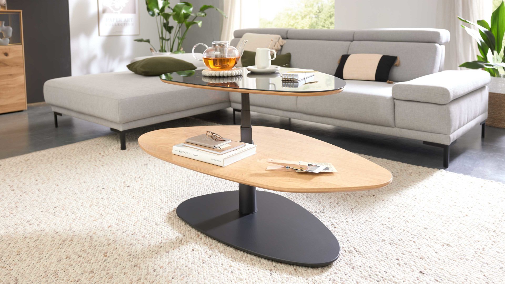 Couchtisch Interliving aus Holz in Anthrazit Interliving Couchtisch Serie 6225 - Couchtisch Anthrazit & Wildeiche - ca. 123 x 69 cm