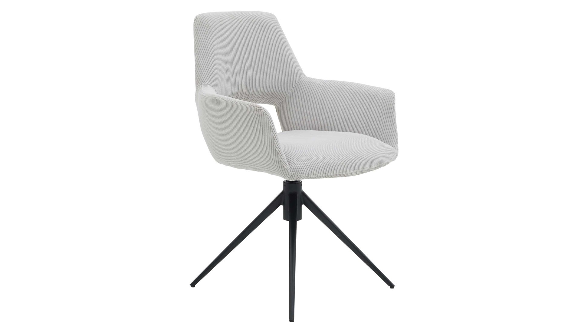 Vierfußstuhl Interliving aus Stoff in Weiß Interliving Esszimmer Serie 5605 – Armlehnstuhl mit Dreh- und Rückholfunktion cremeweißer Cord Rebel & schwarzes Eisen