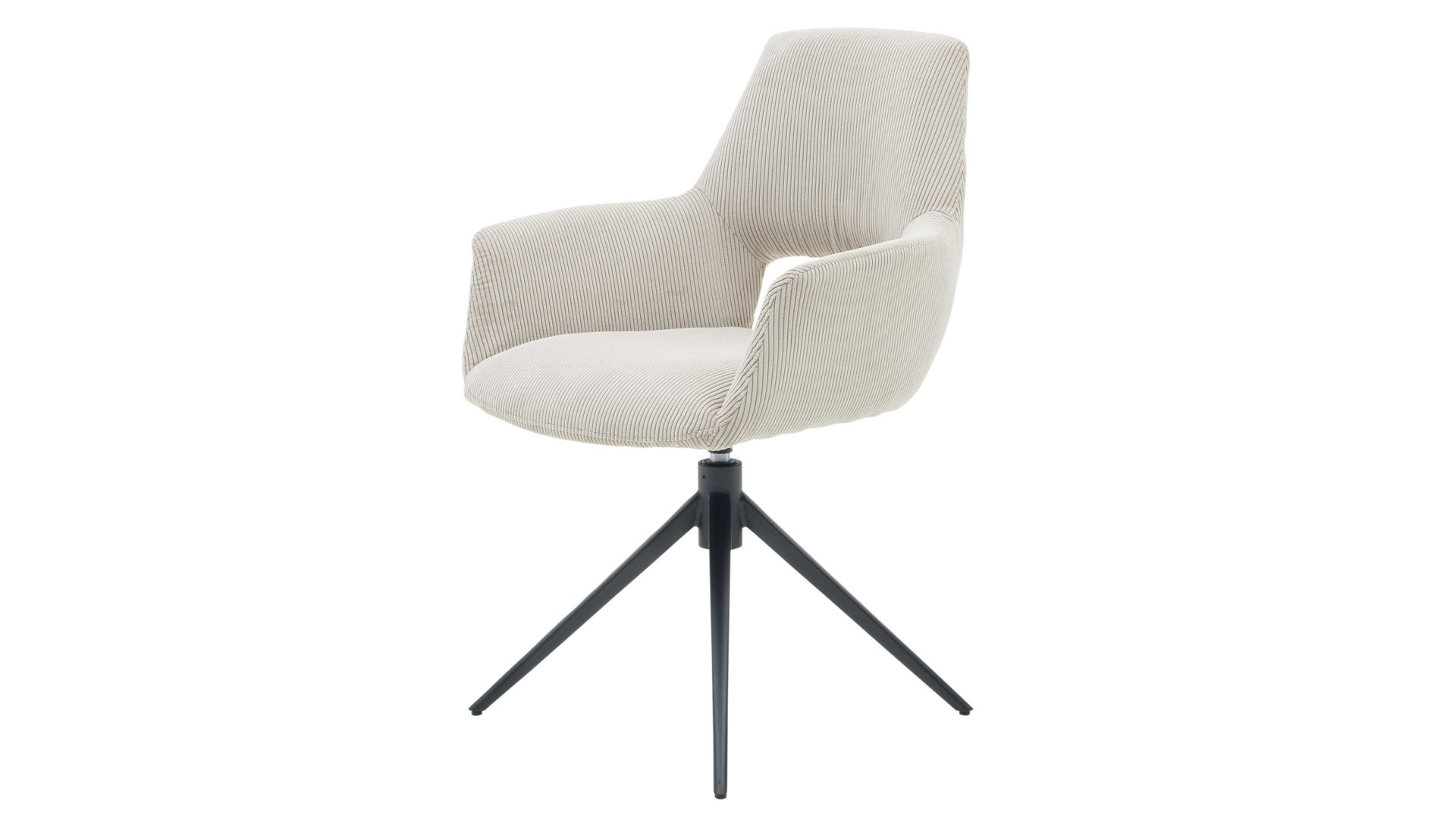 Vierfußstuhl Interliving aus Stoff in Weiß Interliving Esszimmer Serie 5605 – Armlehnstuhl 2282-04 mit Dreh- und Rückholfunktion cremeweißer Cord Rebel & schwarzes Eisen