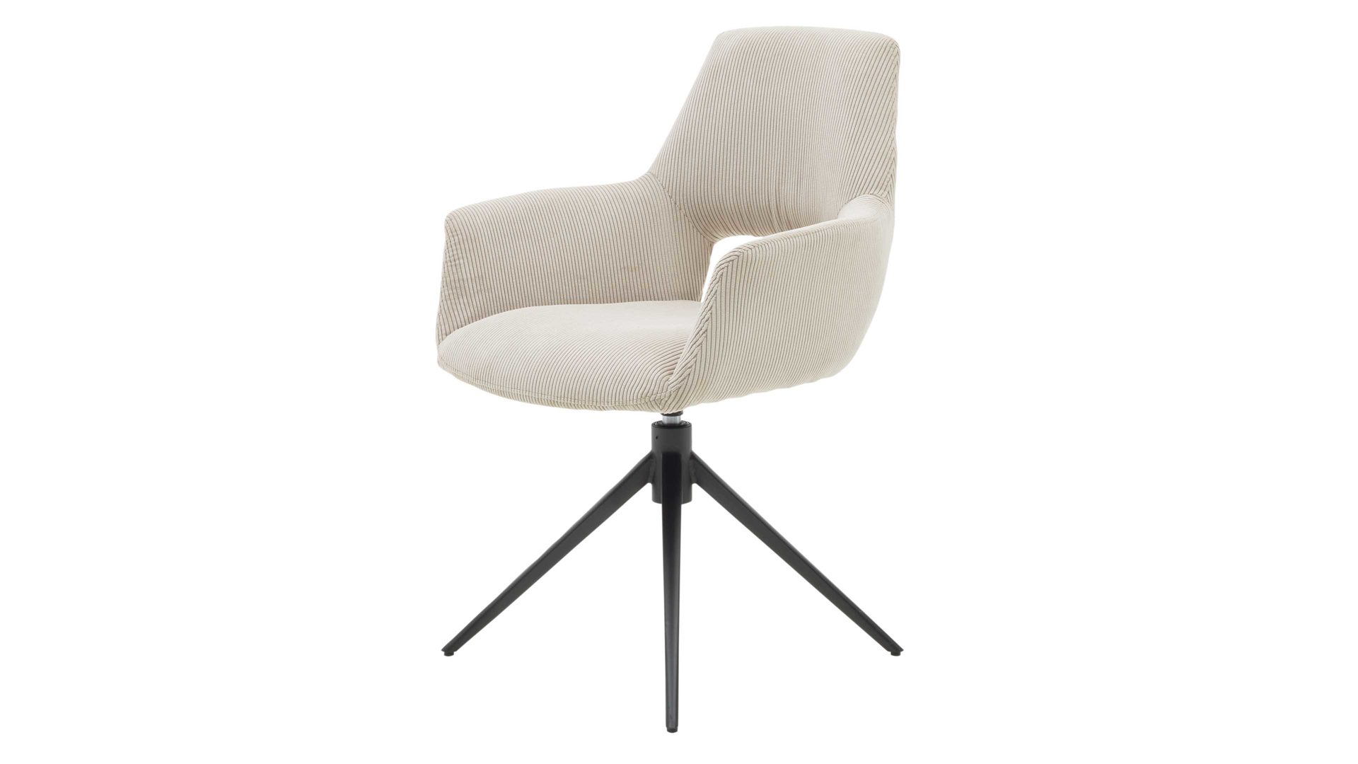 Vierfußstuhl Interliving aus Stoff in Beige Interliving Esszimmer Serie 5605 – Armlehnstuhl mit Dreh- und Rückholfunktion ecrufarbener Cord Rebel & schwarzes Eisen