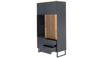 Highboard Interliving aus Holz in Dunkelgrau Interliving Esszimmer Serie 5605 – Highboard quarzgrauer Lack & Charakter-Eiche - fünf Türen, zwei Schubladen, Breite ca. 86 cm