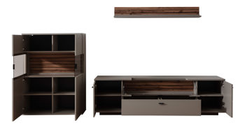 Wohnwand Mca direkt aus Holz in Grau PARTNERRING COLLECTION Wohnprogramm Lüttich - Wohnwand Basaltgrau & Wotan Eiche – dreiteilig, Breite ca. 320 cm