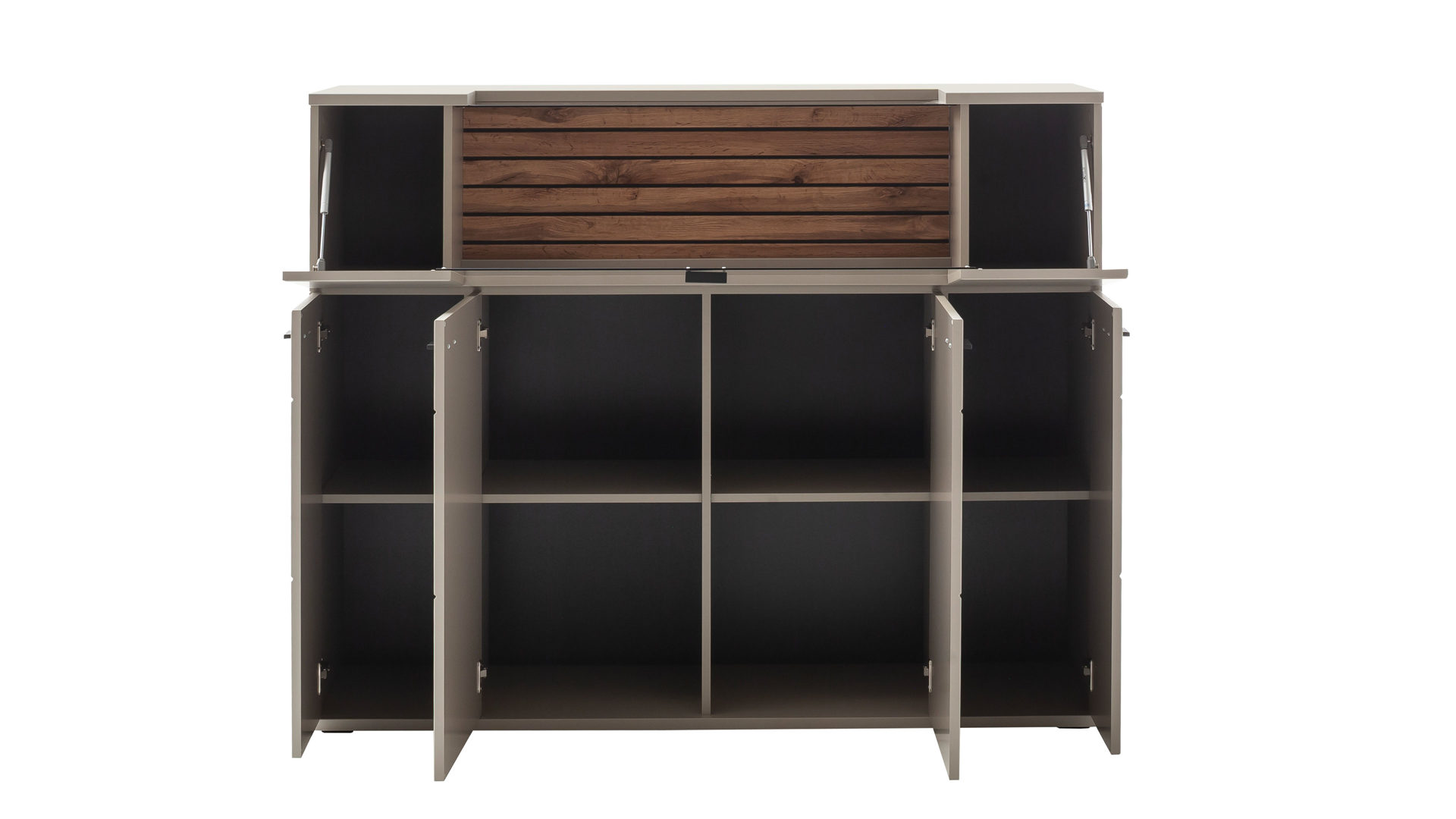 Highboard PARTNERRING COLLECTION aus Holz in Grau PARTNERRING COLLECTION Wohnprogramm Lüttich - Highboard Basaltgrau & Wotan Eiche – vier Türen, eine Klappe, Breite ca. 150 cm