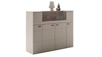 Highboard PARTNERRING COLLECTION aus Holz in Grau PARTNERRING COLLECTION Wohnprogramm Lüttich - Highboard Basaltgrau & Wotan Eiche – vier Türen, eine Klappe, Breite ca. 150 cm