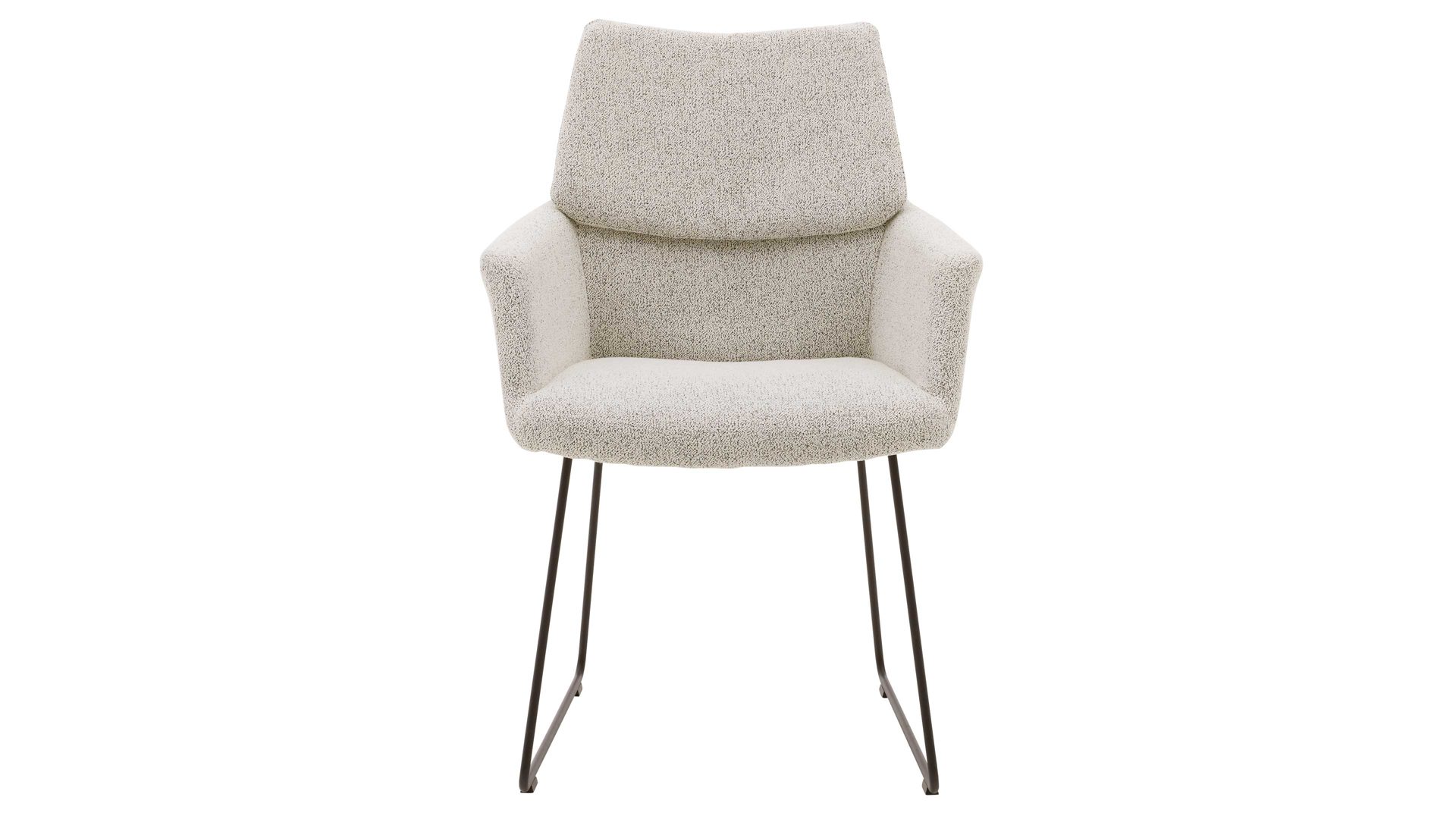 Polsterstuhl Interliving aus Stoff in Weiß Interliving Esszimmer Serie 5118 – Armlehn-Kufenstuhl 2312 champagnerfarbener Bouclé Elegant wish E07 & mattschwarzes Eisen