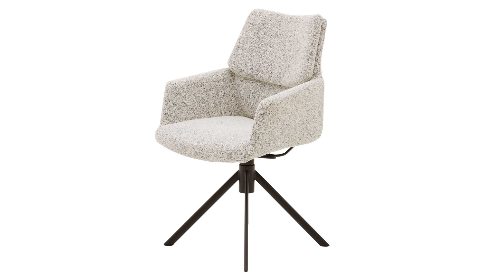 Polsterstuhl Interliving aus Stoff in Weiß Interliving Esszimmer Serie 5118 – Armlehnstuhl 2372 Move & Turn champagnerfarbener Bouclé Elegant wish E07 & mattschwarzes Eisen