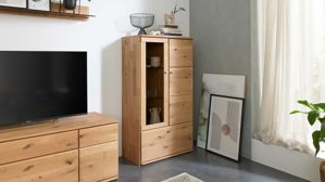 Highboard Interliving aus Holz in Holzfarben Interliving Wohnzimmer Serie 2028 - Highboard Wildeiche - zwei Türen, zwei Schubladen, Breite ca. 82 cm