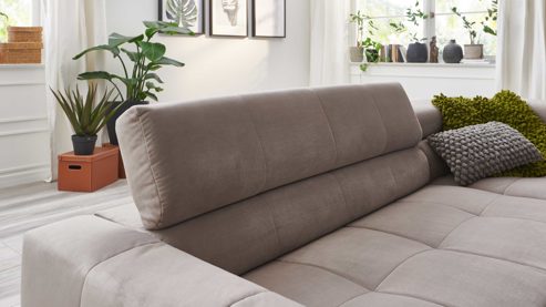 Ecksofa SOFAkultur aus Stoff in Hellgrau SOFAkultur Programm SK 745 2.0 - Ecksofa silberfarbener Bezug Velvet - Stellfläche ca.  276 x 219 cm