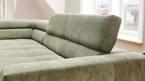 Ecksofa SOFAkultur aus Stoff in Grün SOFAkultur Programm SK 745 - Ecksofa olivfarbener Feincord - Stellfläche ca.  276 x 219 cm
